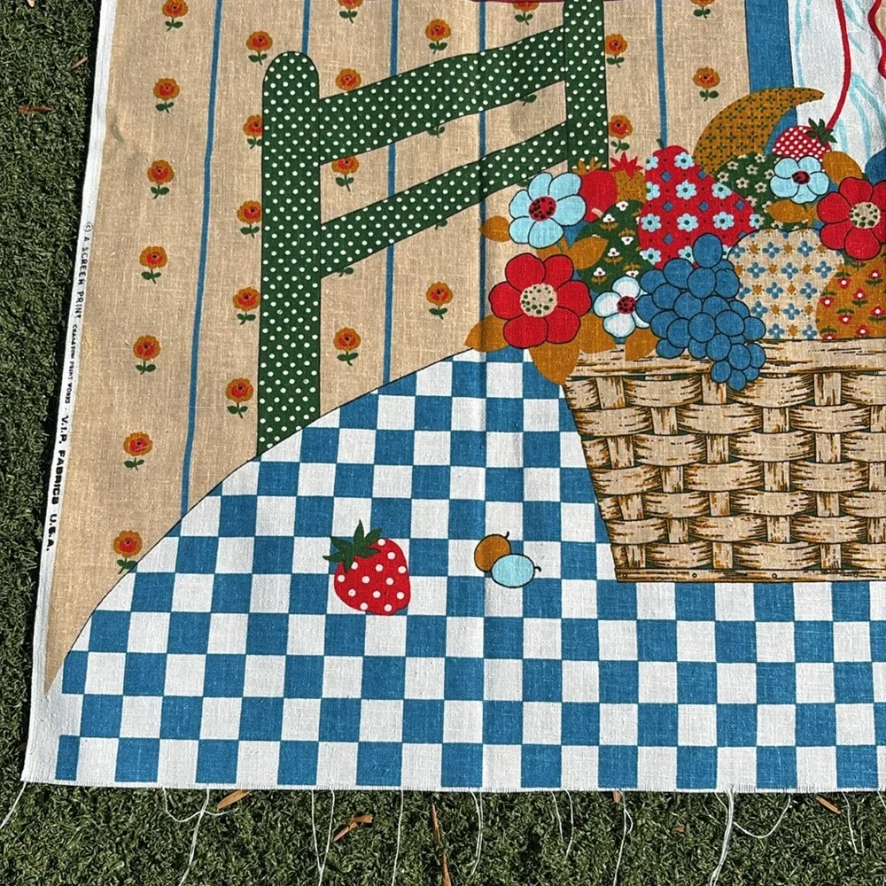 Vintage 70s Home Sweet Home Cat Screen Print Wall Hanging Textile by VIP Fabrics